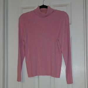 Pink Ribbed Turtleneck Sweater
